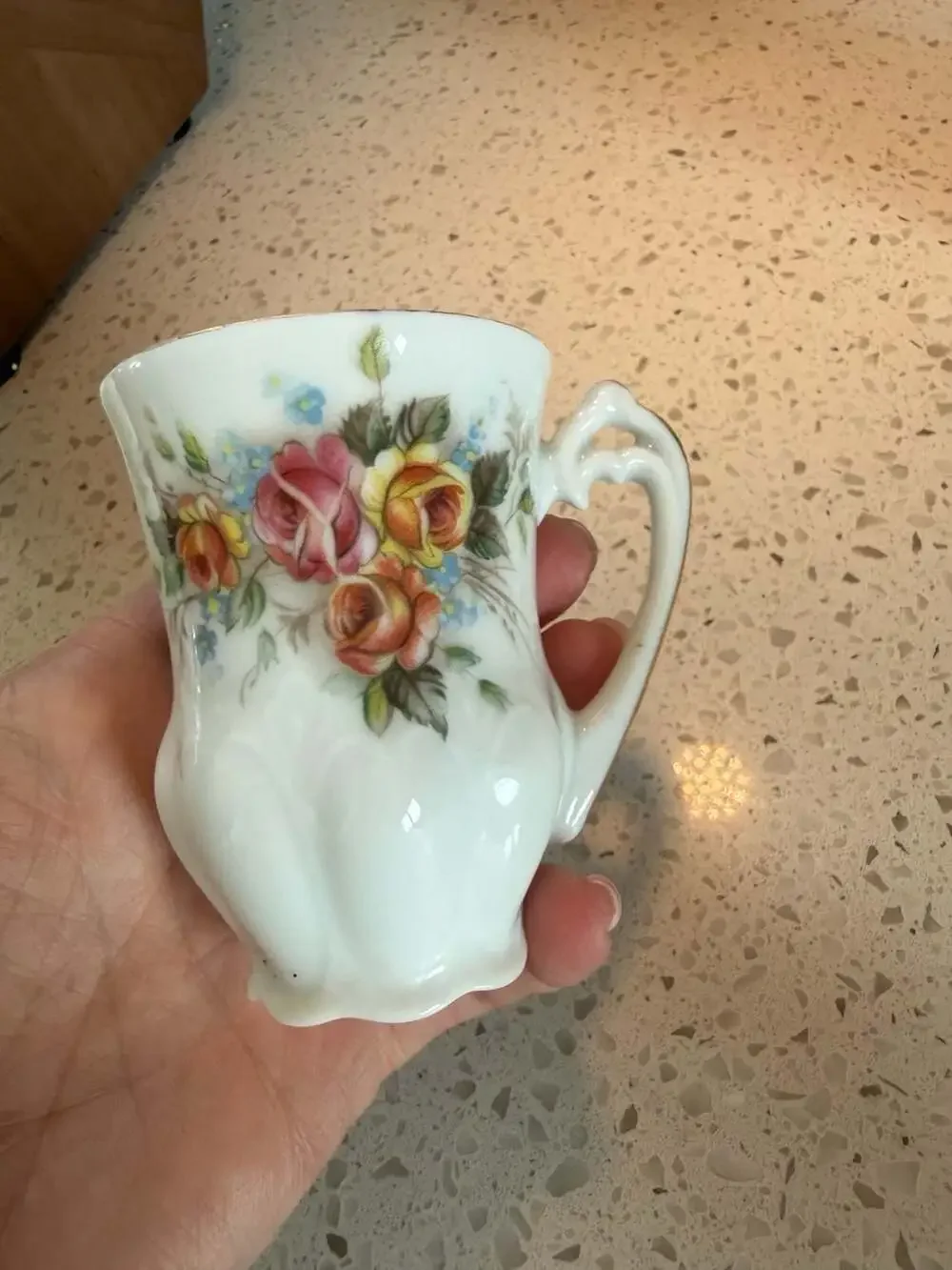Vintage Porcelain Floral Creamer with Rose Pattern and Gold Trim